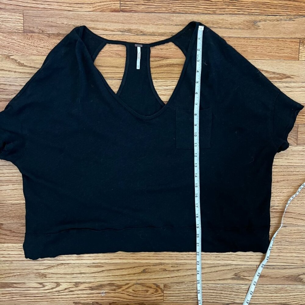 Free People Black Cutout Linen Back Tee XS Boho Festival Soft Grunge - Picture 9 of 11